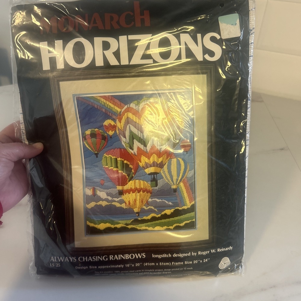Vintage Monarch Horizons Hot Air Balloon Always Chasing Rainbows Crewel Kit New
